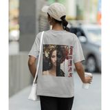 Terzili Giyin Kadın Oversize Sanatsal Baskılı Tişört – Say The Tame Of Beauty - Gri
