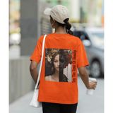 Terzili Giyin Kadın Oversize Sanatsal Baskılı Tişört – Say The Tame Of Beauty - Turuncu - XL