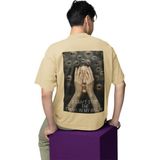 Terzili Giyin Korku Sanatı Baskılı Oversize Tişört - Bej - XL