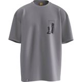 Terzili Giyin Piyon Şah Baskılı Unisex Oversize Tişört - Gri - XL