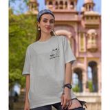 Terzili Giyin Seninle Kahve Içmeye Geliyorum Baskılı Oversize Tişört - Gri - 2XL