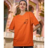 Terzili Giyin Seninle Kahve Içmeye Geliyorum Baskılı Oversize Tişört - Turuncu - XL