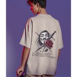 Terzili Giyin V For Vendetta Baskılı Oversize Erkek Tişört - Bej - 2XL