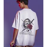 Terzili Giyin V For Vendetta Baskılı Oversize Erkek Tişört - Beyaz - 2XL