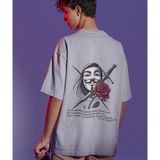 Terzili Giyin V For Vendetta Baskılı Oversize Erkek Tişört - Gri