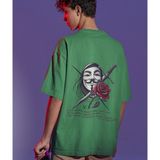 Terzili Giyin V For Vendetta Baskılı Oversize Erkek Tişört - Haki - M