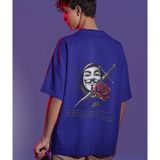 Terzili Giyin V For Vendetta Baskılı Oversize Erkek Tişört - Lacivert - M