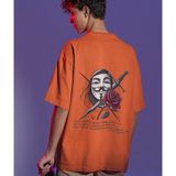 Terzili Giyin V For Vendetta Baskılı Oversize Erkek Tişört - Turuncu - XL