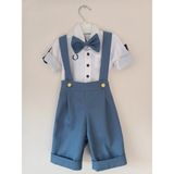 Terzim Ayşenur Erkek Bebek-Çocuk Mavi Şort Salopet Pantolon Takım - 9 - 12 Ay