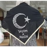Terzim Ayşenur Isimli Damat Şalı Gelin Şalı Kına Şalı Asker Şalı Asker Yareni Nakış Işlemeli Şifon Kumaş Omuz Örtüsü Kişiye Özel Isimli Kına Eldiveni - Siyah