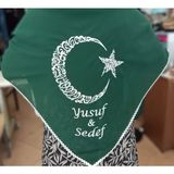 Terzim Ayşenur Isimli Damat Şalı Gelin Şalı Kına Şalı Asker Şalı Asker Yareni Nakış Işlemeli Şifon Kumaş Omuz Örtüsü Kişiye Özel Isimli Kına Eldiveni - Yeşil - Gümüş