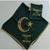 Terzim Ayşenur Isimli Damat Şalı Gelin Şalı Kına Şalı Asker Şalı Asker Yareni Nakış Işlemeli Şifon Kumaş Omuz Örtüsü Kişiye Özel Isimli Kına Eldiveni - Yeşil