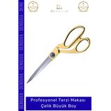 #Terzimakası Profesyonel Tekstil Paslanmaz Keskin Ergonomik Altın Sarısı Terzi Makası Çelik Büyük Boy