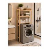 Tesa Çamaşır Makinesi Üstü Ahşap Düzenleyici Raf Banyo Rafı Makina Üstü Çok Amaçlı Dolap 3 Katlı 145x64 cm