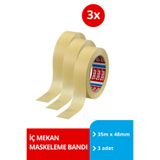 Tesa Iç Mekan Maskeleme Bandı, Boya Bandı, Kağıt Bant, Krem, 35M x 48MM, 3'lü Set