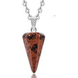 Tesbih Atölyesi Sertifikalı Doğal Benekli Obsidyen Taşı Pandül Kolye - Gümüş - 20 cm