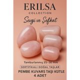 Tesbih Atölyesi Sertifikalı Doğal Pembe Kuvars Taşı Kütle 4 Adet (25-30 mm) – Aşk ve Huzur Enerjisi