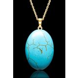 Tesbih Atölyesi Sertifikalı Gold Oval Model Firuze Taşı Kolye (Turkuaz Taşı)