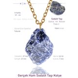 Tesbih Atölyesi Sertifikalı Ham İşlenmemiş Sodalit Taşı Kolye - 24k Altın Kaplama