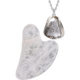 Tesbih Atölyesi Sertifikalı Kristal Kuvars Taşı Gua Sha - Yüz Masaj Taşı + Kolye - Beyaz