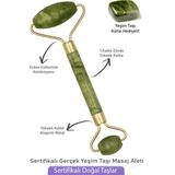 Tesbih Atölyesi Sertifikalı Yeşim Taşı Yüz Masaj Aleti - Kütle Hediyeli - Yeşil