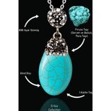Tesbih Atölyesi Sertifikalı Zirkon Taşlı XL Oval Model Firuze Taşı Kolye (Turkuaz Taşı)