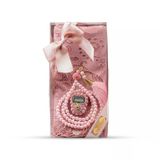 Tesbih + Dantelli Şal + Zikirmatik Hediye Seti (Kraft Asetat Kutulu, Pembe)