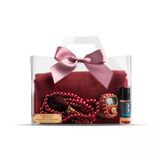 Tesbih + Eşarp + Zikirmatik + Esans Hediye Seti (Çantalı Asetat Kutu, Bordo)