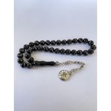 Tesbih TSBH0271HK 925 Ayar Gümüş Püsküllü Gümüş İşlemeli Küre Kesim Erzurum Oltu Taşı Tesbih