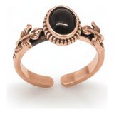 Tesbihane Bakır Bronz Alaşım Kadın Yüzük - Siyah Oniks Doğaltaşlı - Otantik Tasarım - Ayarlanabilir Ölçü