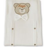 Tesbihane Isme Özel Nakışlı Fiyonklu Ayıcık Desenli Ekru Bebek Battaniyesi - 0 - 3 Yaş