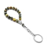 Tesbihane Sarı-Gri Kaplangözü Doğaltaş-Çelik Kombinli Tesbih Anahtarlık