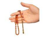 TESBİHKENTİ Arpa Tane Sarı Püsküllü Kahverengi Toz Kehribar Tesbih