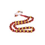TESBİHKENTİ Sarı Kırmızı Sürmeli Toz Kehribar Tesbih 12x8 mm
