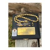 TESBİHSARAYI ALTINLI TESBİH-ALTIN PARÇACIKLI- GOLDEN ROSARY-DIŞINA İSİM YAZILABİLİR DERİ KUTULU