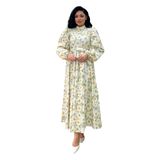 Tesettür Açelya Çiçeği Uzun Kloş Elbise (Yeşil, 2XL/3XL)