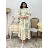 Tesettür Açelya Çiçeği Uzun Kloş Elbise (Yeşil, L/XL)