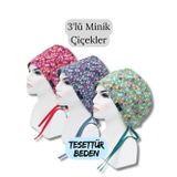Tesettür Beden 3lü Minik Çiçekler Fuşya Mavi Yeşil Minik Çiçekler Cerrahi Bone