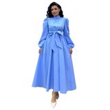 Tesettür Büyük Fiyonklu Poplin Kloş Elbise (Bebe Mavi, 2XL-3XL)