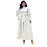 Tesettür Büyük Fiyonklu Poplin Kloş Elbise (Beyaz, 2XL-3XL)