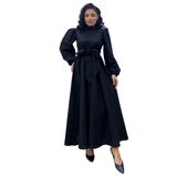 Tesettür Büyük Fiyonklu Poplin Kloş Elbise (Siyah, S-M)