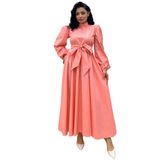 Tesettür Büyük Fiyonklu Poplin Kloş Elbise (Yavruağzı, L-XL)