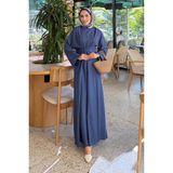 Tesettür Diyarı Belden Bağcıklı Eflin Elbise- Indigo - İndigo - 44