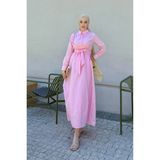 Tesettür Diyarı Belden Bağlamalı Tesettür Elbise-Pembe - 36