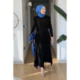 Tesettür Diyarı Belin Sendy Kumaş Fırfır Detaylı Tesettür Takım- Siyah