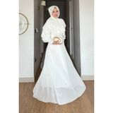 Tesettür Diyarı Bride Şifon Kumaş Fırfırlı Astarlı Tesettür Elbise- Beyaz - 36