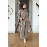 Tesettür Diyarı Carmiel Tül Modal Kumaş Astarlı Tesettür Elbise- Haki - 38 - 40