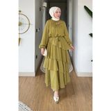 Tesettür Diyarı Carmiel Tül Modal Kumaş Astarlı Tesettür Elbise- Yağ Yeşili - 42 - 44