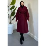 Tesettür Diyarı Danisa Cepkenli Astarlı Balon Kol Tesettür Kaban- Bordo - 44