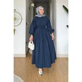 Tesettür Diyarı Divol Poplin Kumaş Düğmeli Tesettür Elbise- Lacivert - 44
